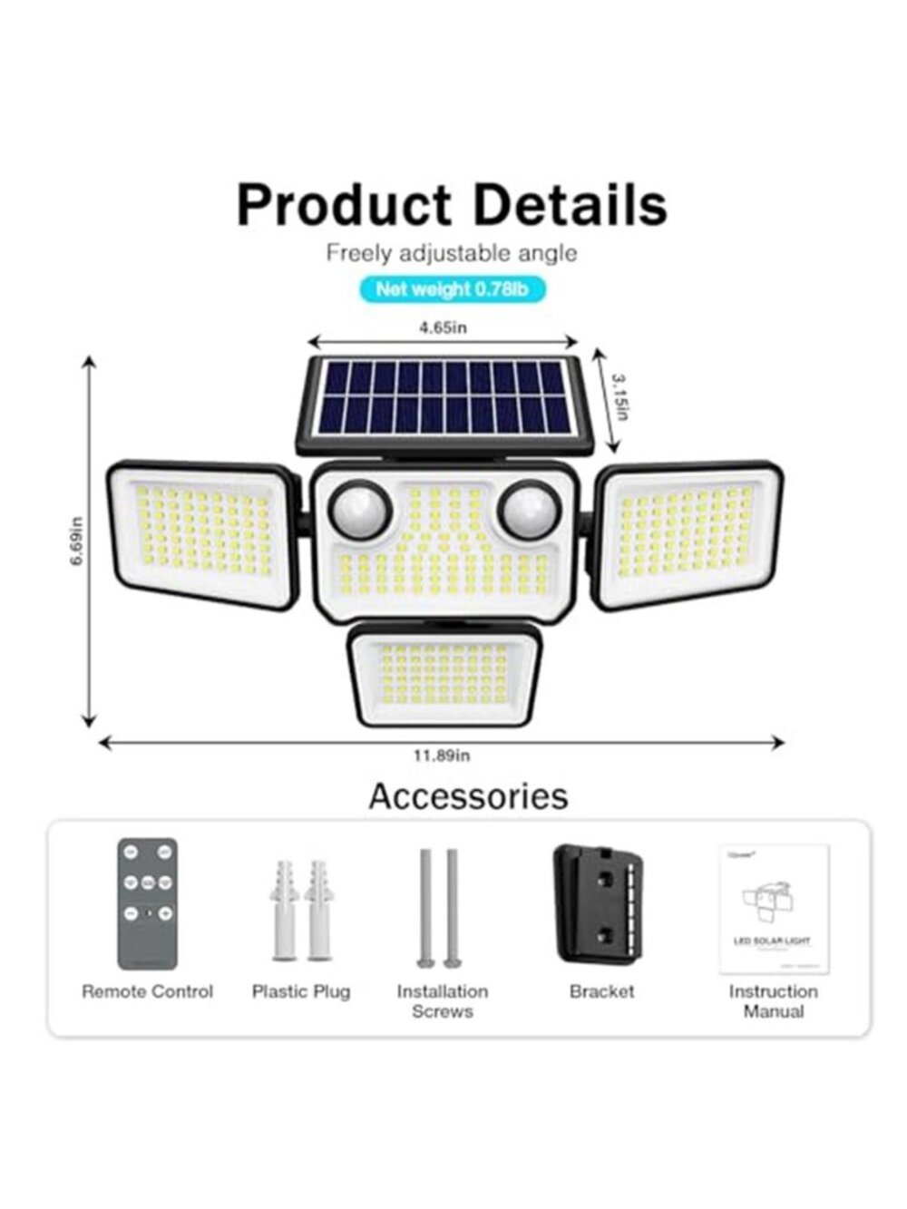 Solar Lights Outdoor Motion Sensor Waterproof LED Flood Security Yard Light - Picture 2 of 6